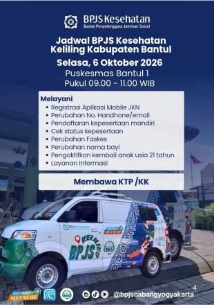 Jadwal BPJS Kesehatan Keliling di Puskesmas Bantul 1